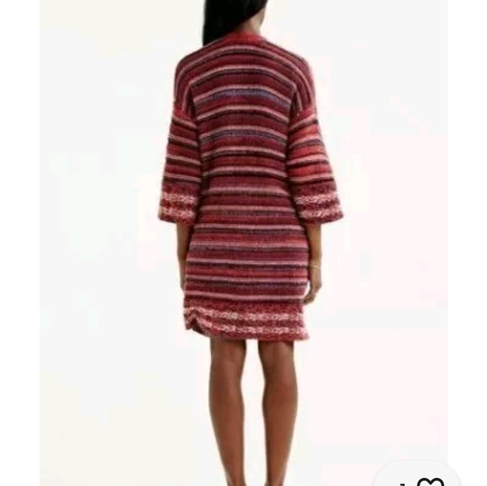 Long Tall Sally Sahara Kimono Open Cardigan Red Striped Knit Boho Size L - Picture 2 of 11